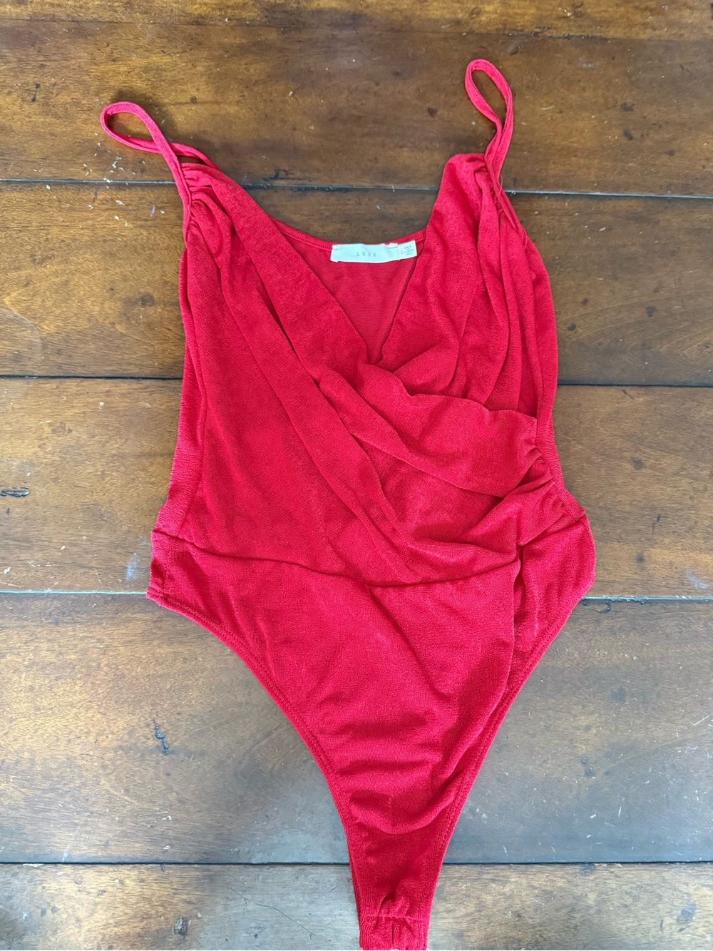 Lush Red Draped One-Piece Bodysuit for Kids